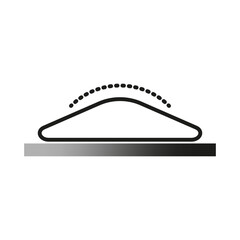 Minimalist mountain icon. Dotted hiking trail. Outdoor adventure symbol. Simple hill contour. Vector illustration. EPS 10.