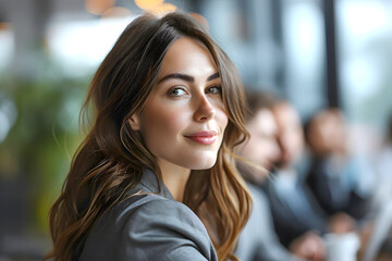 Obraz premium portrait of a beautiful young business woman in the office. career growth in studies and business