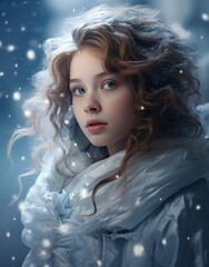 Fototapeta premium Photo conceptual of girl with her ice power and that's ice is covering her head and body. Generative AI.