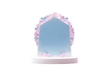 podium Minimal design Gem pink promotion background pedestal white crystals quartz transparent Isolated showcase abstract stones mock round
 product 3d Empty blue splay render poduim render