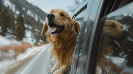 dog on car window