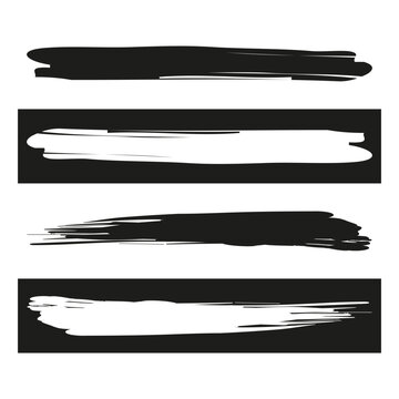 Brush stroke banners set. Black paint stripes. Grunge design elements. Textured ink lines. Vector illustration. EPS 10.