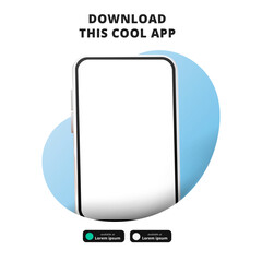 page banner advertising for downloading app for mobile phone smartphone Download buttons template 3D cartoon perspective phone with blob background