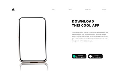 page banner advertising for downloading app for mobile phone smartphone Download buttons template 3D cartoon perspective phone with reflective shadow
