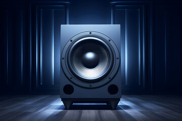 low-frequency audio speaker for listening to music. subwoofer. wideband sound system. - obrazy, fototapety, plakaty