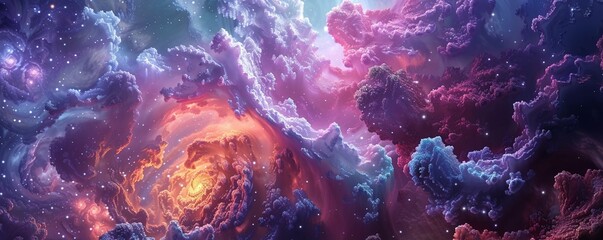 Capture the essence of otherworldly beauty with a worms-eye view of cosmic phenomena Infuse the scene with a touch of magic and wonder, using bold compositions and intricate details to create a mesmer - obrazy, fototapety, plakaty