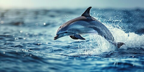 Dolphin dumping out of blue water - Powered by Adobe