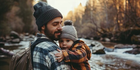 Young father with his toddler son spending time together on Father's Day - obrazy, fototapety, plakaty