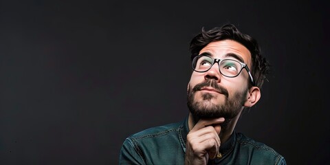 Confused man pondering the answer to his problematic questions - obrazy, fototapety, plakaty