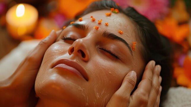 Ayurveda spa, a client receives a Pinda Sweda massage, a traditional Ayurvedic therapy known for its healing and rejuvenating properties.