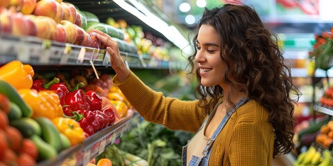 Obraz premium Woman shopping for fresh produce at the grocery store