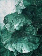 Extremely close-up shot to lotus leaf, minimalism and abstract illustration, floral, botanical background - obrazy, fototapety, plakaty