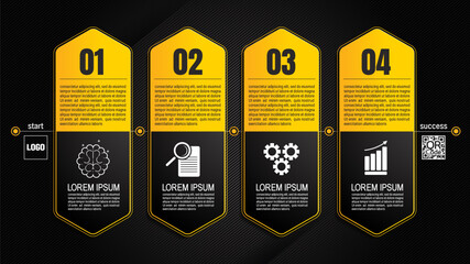 Engaging black and yellow infographic templates for presentations. Dynamic layouts, data visualization, reports, timelines, icons. Enhance workflow with minimal designs