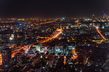 Fototapeta na wymiar Beijing city night view buildings and traffic lights at night