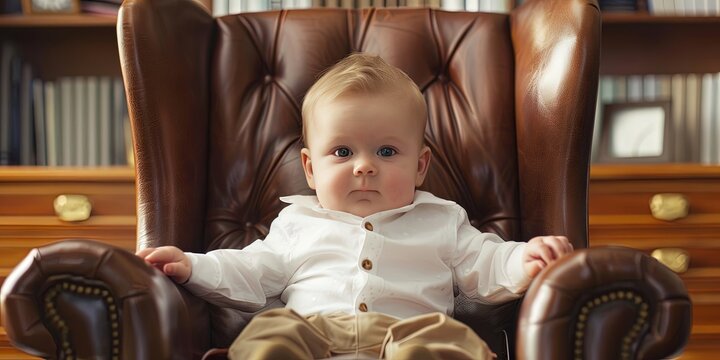 Baby boss sitting in executive management chair