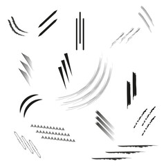 Assorted dynamic brush strokes set. Abstract monochrome paint lines. Artistic motion elements. Vector illustration. EPS 10.