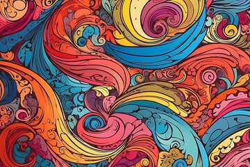 Colorful abstract hand-drawn pattern, waves background. Can be used for wallpaper, pattern fills,