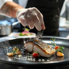 Superior sea bass preparation in a professional kitchen