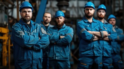 A Portrait of a mechanical production team full of quality skills in maintenance and training of industrial workers.