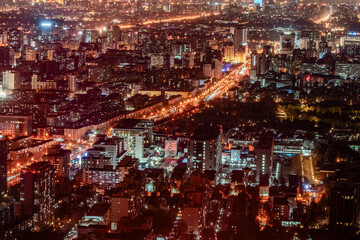 Fototapeta na wymiar Beijing city night view buildings and traffic lights at night