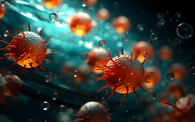 germs, bacteria and viruses under a microscope. biological laboratory research. microbiology and disease science. health and immunity