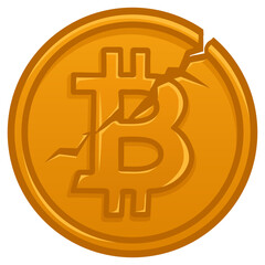 Obraz premium Bitcoin Cracked Broken Coin Cryptocurrency Damaged Vector Drawing Illustration