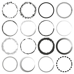Circular frame collection. Brush stroke rings. Wreath design elements. Abstract round borders. Vector illustration. EPS 10.