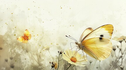 Gold watercolor butterfly on a wildflower