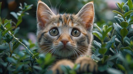 A curious cat finds a piece of string tangled in a bush and starts to play but ends up getting its...