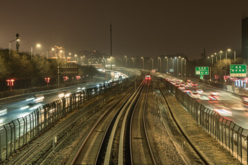 Fototapeta na wymiar Subway rail transit road traffic at night
