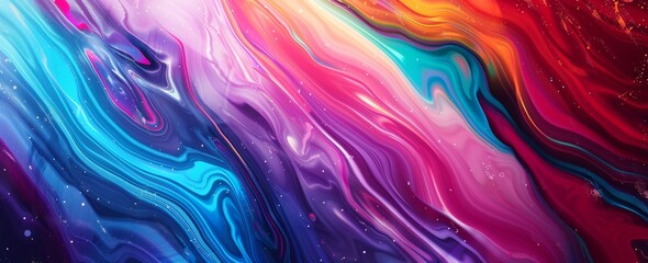 A fluid dance of colors, this vibrant abstract background blends pink, purple, and blue with a glossy finish, ideal for artistic or tech designs. - obrazy, fototapety, plakaty