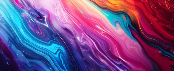 Foto op Canvas A fluid dance of colors, this vibrant abstract background blends pink, purple, and blue with a glossy finish, ideal for artistic or tech designs. © StockWorld