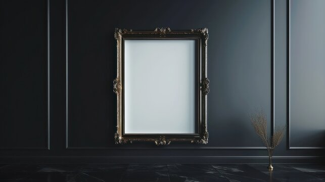 empty mockup frame In the black living room with beautiful decorations