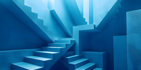 Fototapeta premium Abstract Geometric Staircase Background Illustrating Confusion in a Single Hue