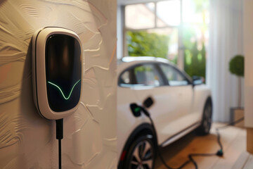 Electric vehicle charging station with connected cable