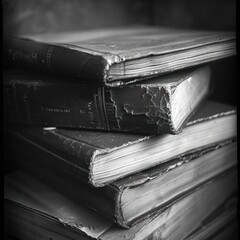 close-up of a well-worn stack of textbooks and notebooks the texture of paper and binding