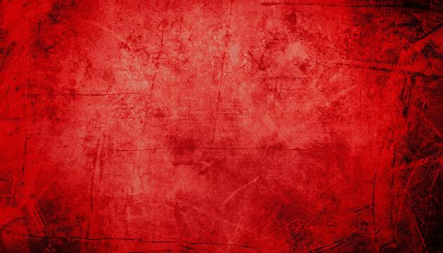 Red Scratched Grunge Abstract Texture Background. Scary halloween poster with faded central area for your text or picture