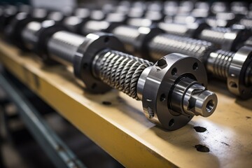 Intricate ball screw component captured in its natural environment - the heart of industrial production