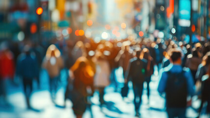 Blurred and Unrecognizable Crowd in a Busy Urban Street Scene, Capturing the Hustle and Bustle of City night Life