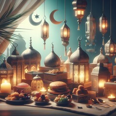 ramadan kareem festival with soft color cinematic scene - obrazy, fototapety, plakaty