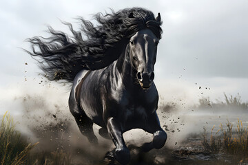 Obraz na płótnie Canvas running thoroughbred muscular horse across the field. mammal. biology and fauna