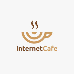 Simple abstract wireless signal and coffee cup logo icon vector template on white background