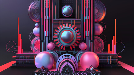 abstract art deco 3d illustration visualized future innovation in futuristic style.