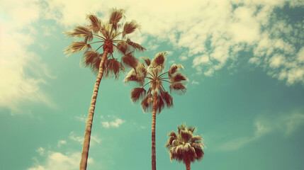 A group of majestic palm trees gracefully swaying in the warm sunshine on a bright summer day