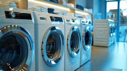 Different washing machines are showcased with explanations.