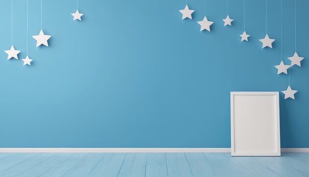 Studio Wall Room with Stars on Blue Sky for Baby Photos