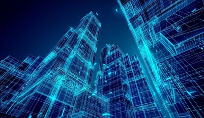 Digital blueprints of modern buildings and skyscrapers, showcasing the integration of technology in architectural design Generative AI