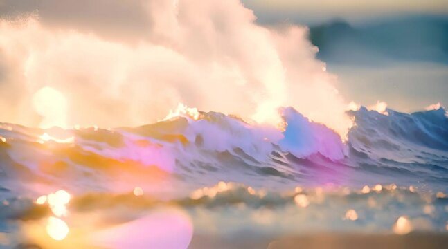 Blur tropical beach with bokeh sun light wave abstract background