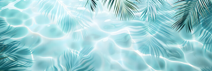 Tropical Sea Surface and Palm Leaves Vector Illustration in Light Blue Tones