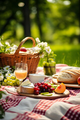 Obraz na płótnie Canvas Charming Afternoon Picnic in a Sunlit Park - A Display of Decadent Food and Tranquility